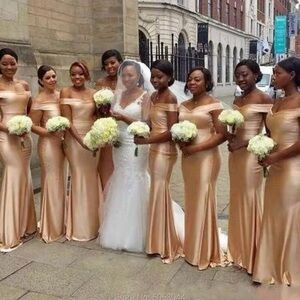 Woman Wedding Maxi Cocktail Ball Gown Evening Off Shoulder Gold Formal Dress